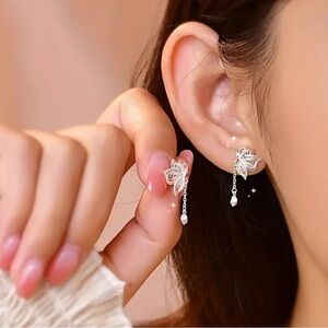 Elegant Silver Butterfly Drop Earrings